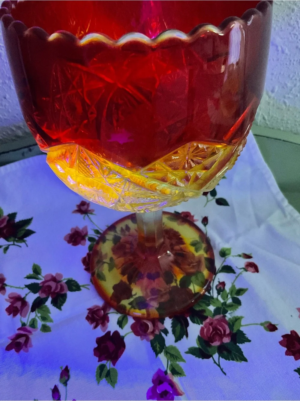 Vintage Amberina Depression Glass Pedestal Compote - Picture 8 of 11